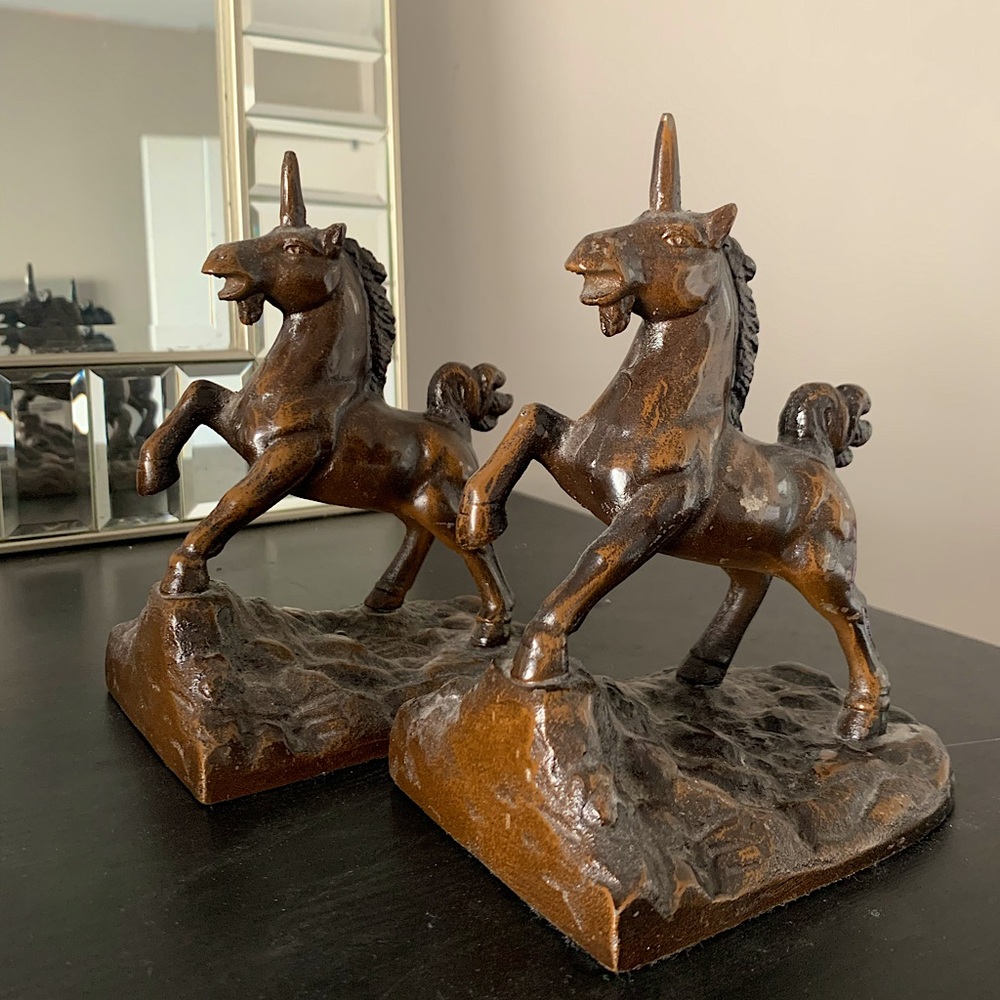 Vintage Bronze Unicorn Bookends - Otagiri Mercantile Company